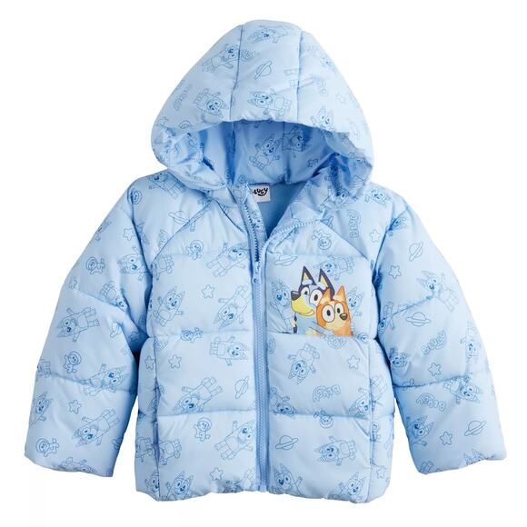 Bluey & Bingo Print Puffer Jacket Toddler 3T Blue Full Zipper Winter Snow New - Picture 1 of 6